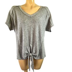 DAYTRIP‎ Soft Taupe Textured V Neck Dolman Sleeve Seamed Tie Waist Top Small